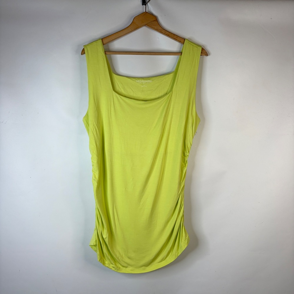 Soft Surroundings Tank Top Women 1X Lime Green Ruched Square Neck